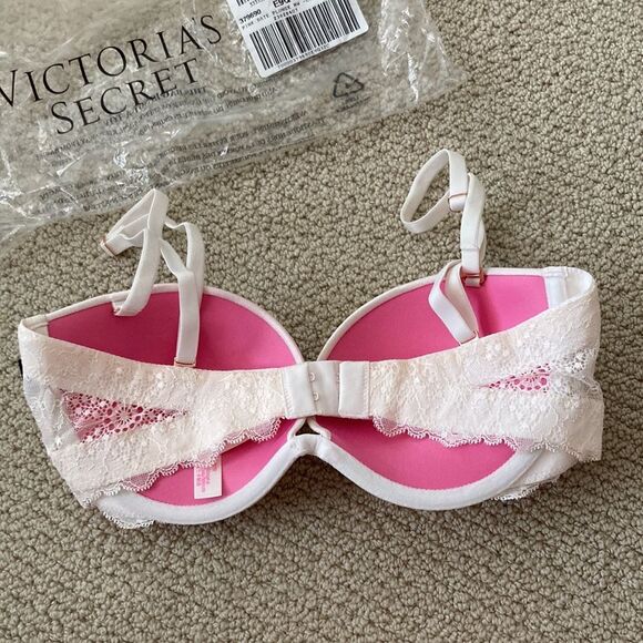 NEW Victoria’s Secret PINK Date Plunge Push Up Multi-Way Bra White Lace 32C NWT - Picture 1 of 11